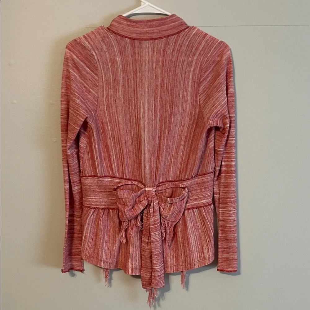 Free People Red/pink Draped Cardigan with hook closure. Back bow. Small. - Picture 3 of 8